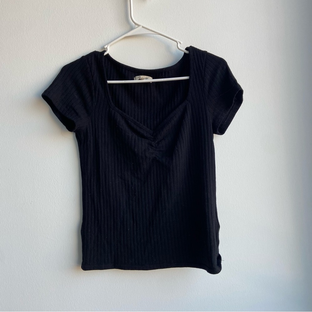 Black ribbed top with V-neck Madewell Size Small